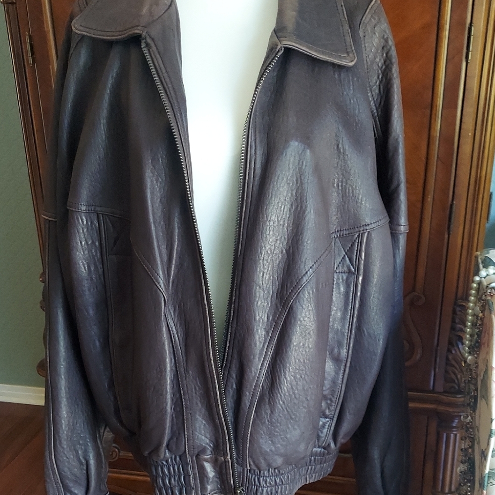 Pierre Cardin Dark Brown Leather Bomber Jacket